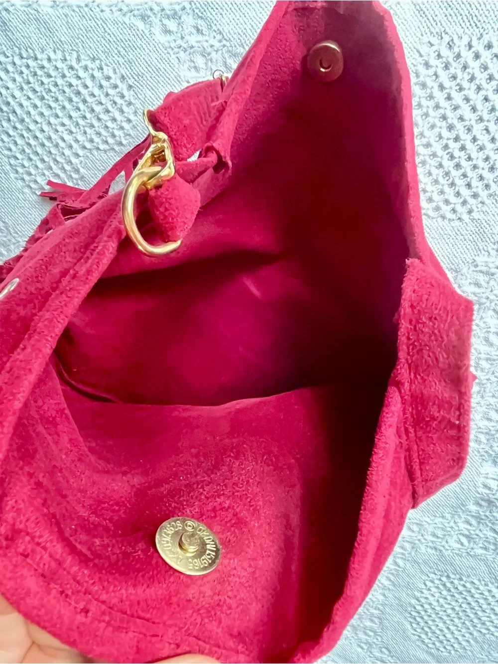Vegan Suede Bright Red Soft Fringed Hobo Shoulder Bag with Long Adjustable Strap